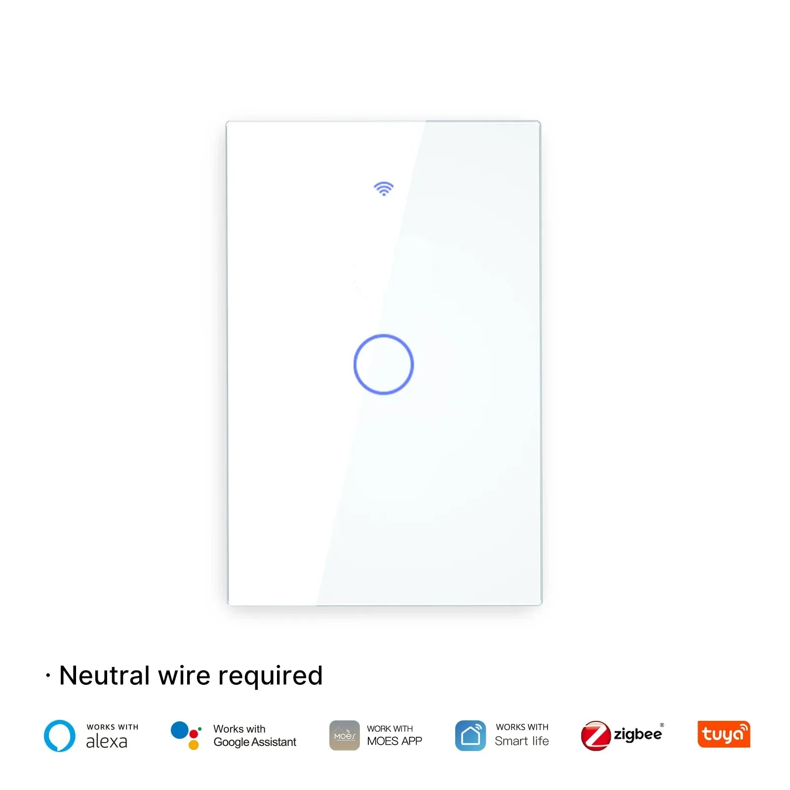 MOES Tuya ZigBee Smart Light Switch Touch Glass Panel Fireproof Neutral Wire Required Remote Control Work With Alexa Google Home