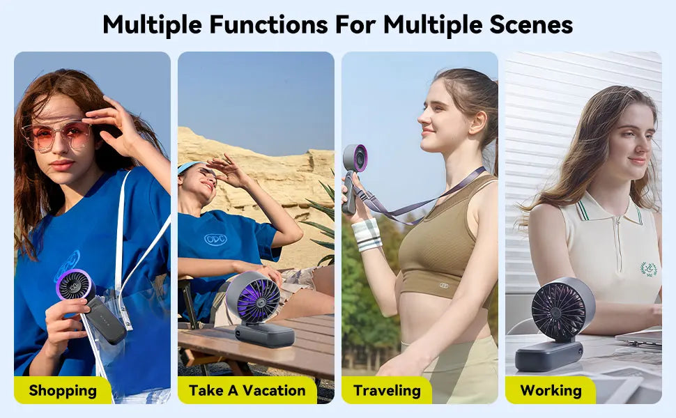 MUXNW 3 in 1 Portable Handheld Fan: Mini Personal Fan 3600mAh Rechargeable Foldable Turbo USB - Summer Beach Travel Cooling