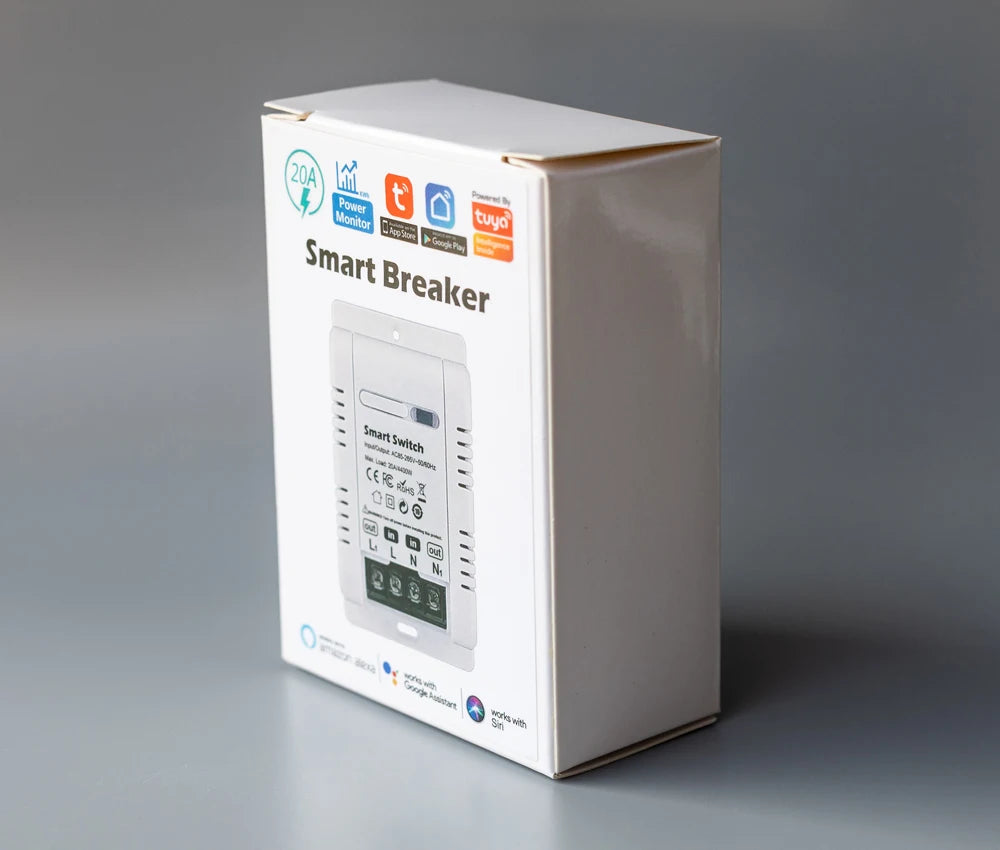 Tuya 20A Smart Switch Circuit Breaker APP Control Power Monitor Overload Protection Works with Alexa Google Home Siri