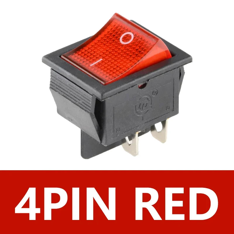 5PCS KCD4 Rocker Switch On Off with Led 4 16A 250V 220V Small 6Pin 4Pin Light for 2 Position Lamp 10A Rocket