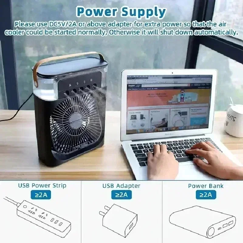 New 3 In 1 Mini Air Cooler LED Night Light Humidifier Portable Cooling Device Home Office Desktop Refreshing Household Appliance
