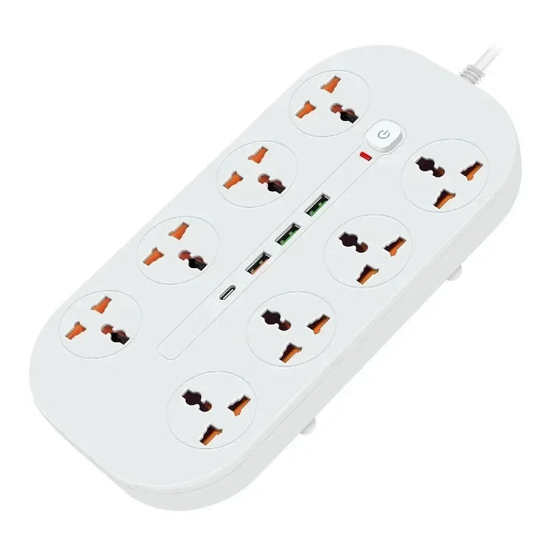 Power Strip Surge Protector Electrical Sockets with 3 USB 1 Type-C Ports 2m Extension Cord 8 Universal Outlets EU,UK,US Plug