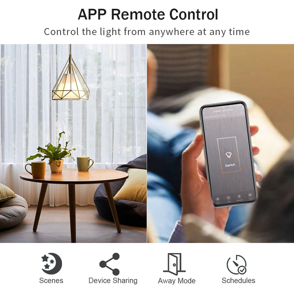 Tuya WiFi US Smart Light Switch Wall Touch Switch  Neutral wire/No Neutral wire Required 120 Type Work with Alexa, Google Home