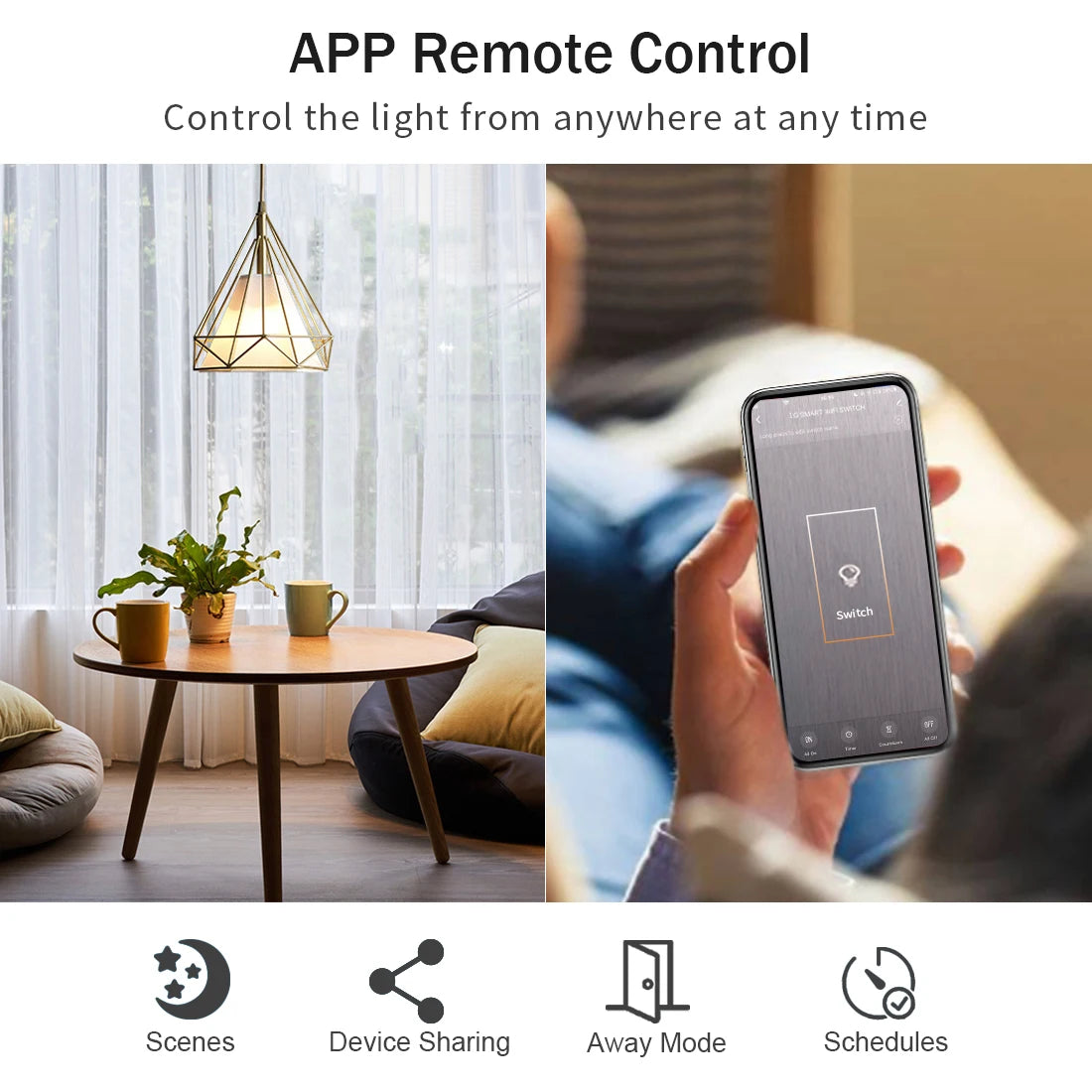 Tuya WiFi US Smart Light Switch Wall Touch Switch  Neutral wire/No Neutral wire Required 120 Type Work with Alexa, Google Home