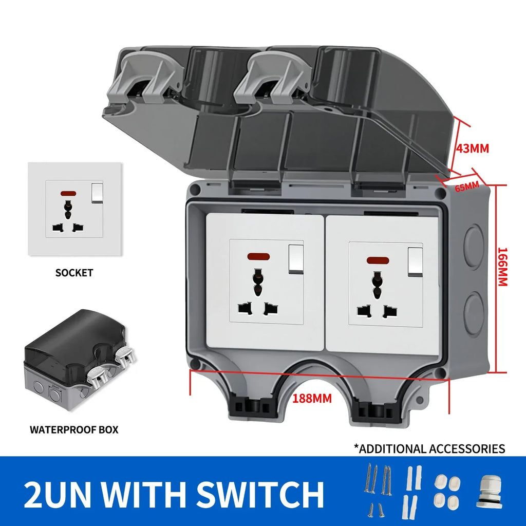 IP66 Outdoor Socket 220V EU Sockets with Switch Waterproof Double Plug for Garden Courtyard Use Waterproof Socket Box
