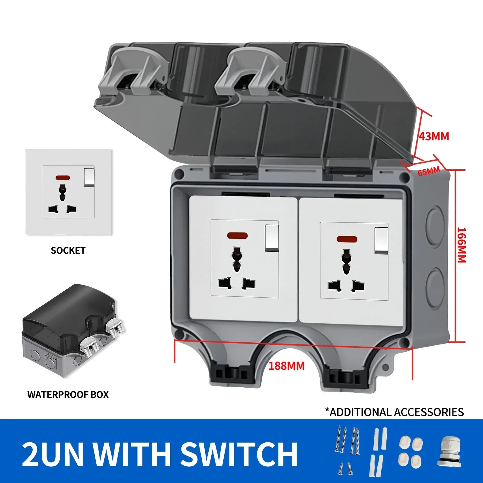 IP66 Outdoor Socket 220V EU Sockets with Switch Waterproof Double Plug for Garden Courtyard Use Waterproof Socket Box