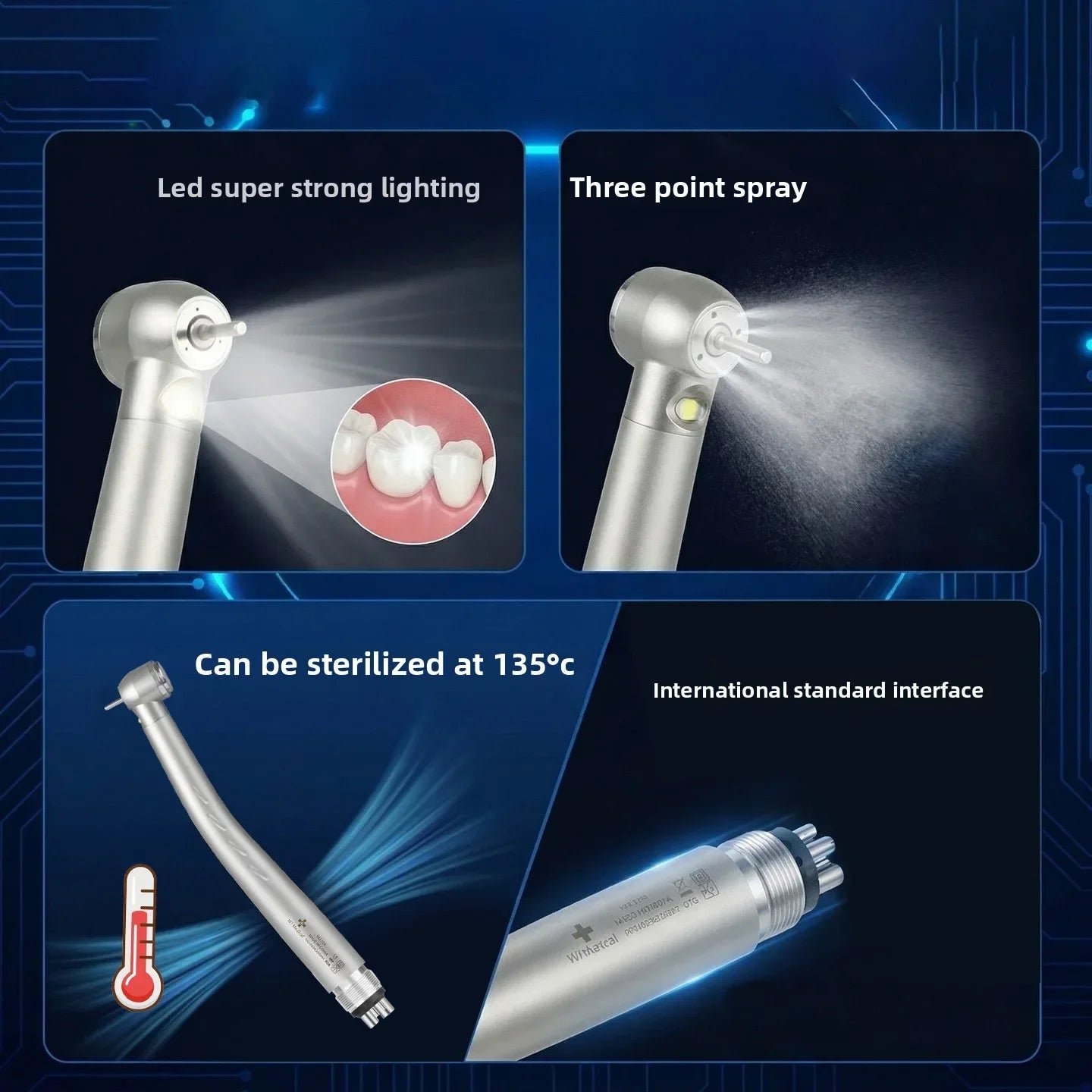 LED Light Dental High Speed Handpiece Ceramic Bearing Cartridge Rotor Push Button Air Turbine Triple Water Spray B2 M4 2/4 Holes