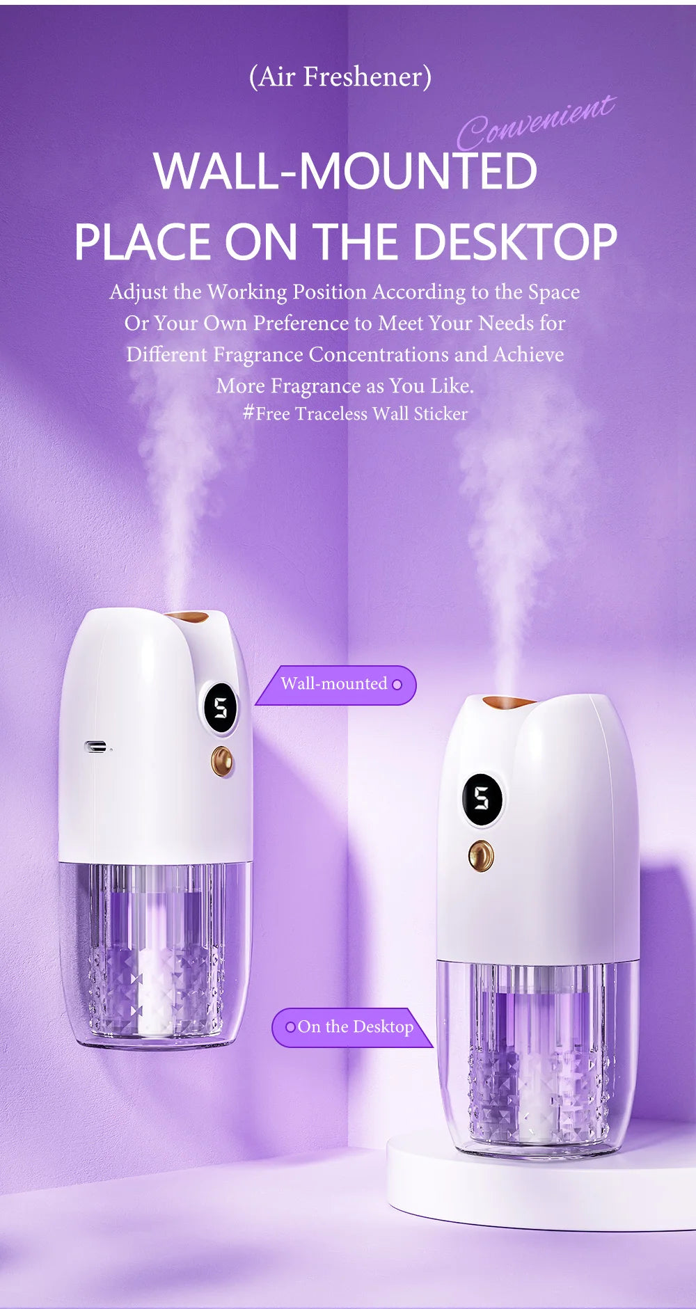 Multi-functional rechargeable portable aroma diffuser essential oil diffuser timer air freshener car home living room bathroom