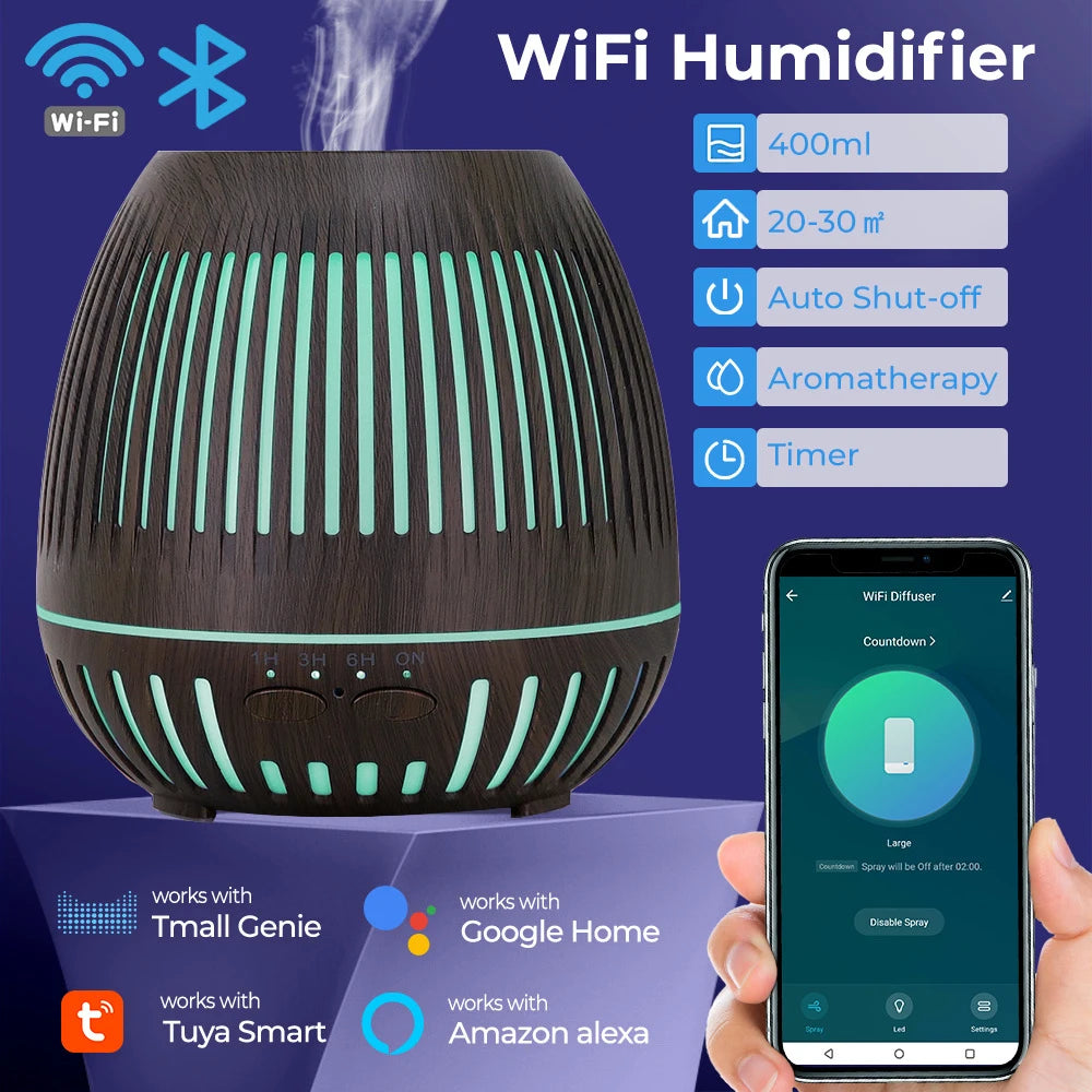 WiFi Smart 550ML Electric Aroma Diffuser Essential Oil Diffuser Air Humidifier Ultrasonic Remote Control Mist Maker Home