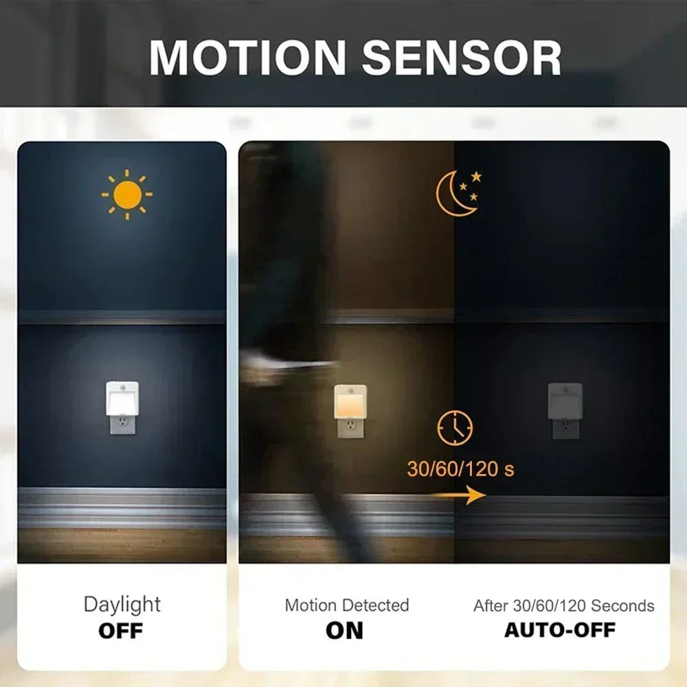 LED Night Light EU US UK AU Plug In Smart Motion Sensor Light Wall Lamp for Home Aisle Hallway Stair Kitchen Bedroom Night Lamp