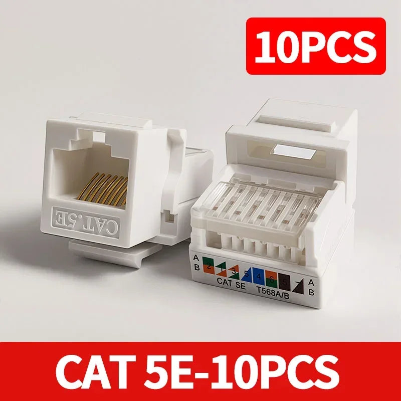 10/100Pcs Tool-Free Keystone Jack CAT5E  RJ45 Ethernet Wall Plate - U/UTP Network Module Adapter for Home/Office/Data Center