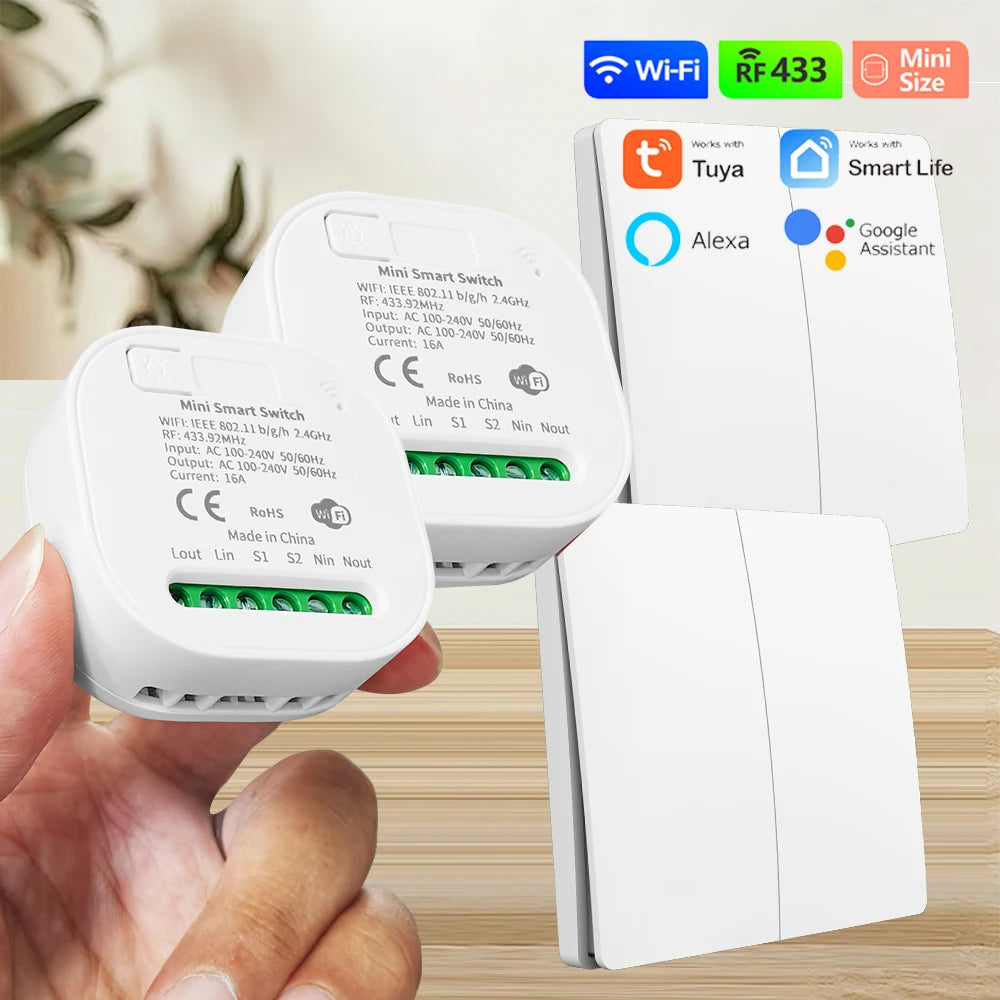 TUYA ALEXA Self-powered Wireless Wall Switch No Battery Required 86Type RF433Mhz Waterproof Switch AC110V 220V for home light