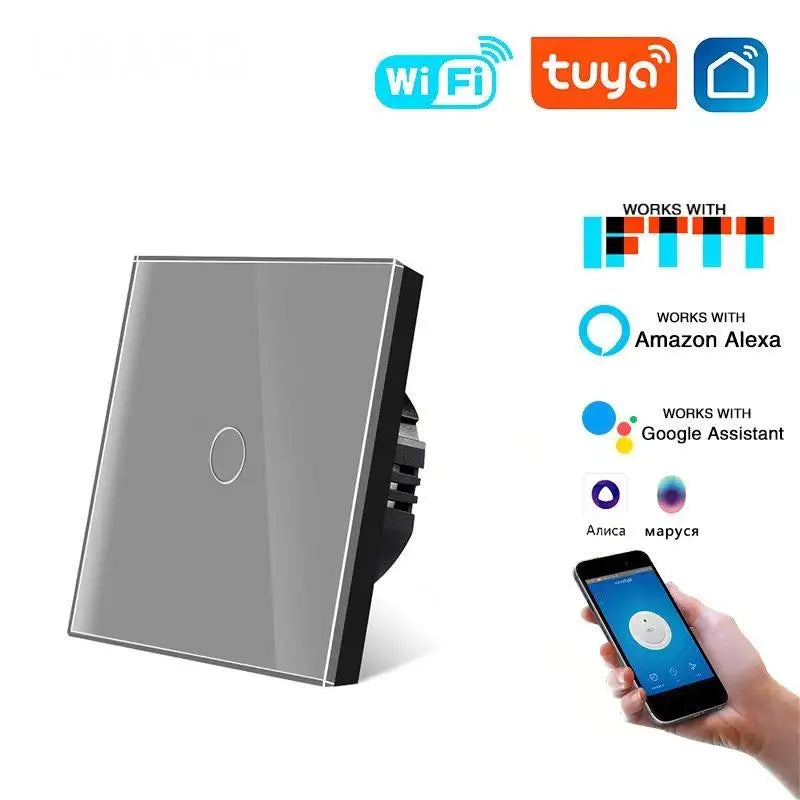 Tuya WiFi Smart Touch Switch 1/2/3/4 Gang 2-Way Control EU Glass Panel Light Switch Neutral Wire Alexa Google Voice Control Time