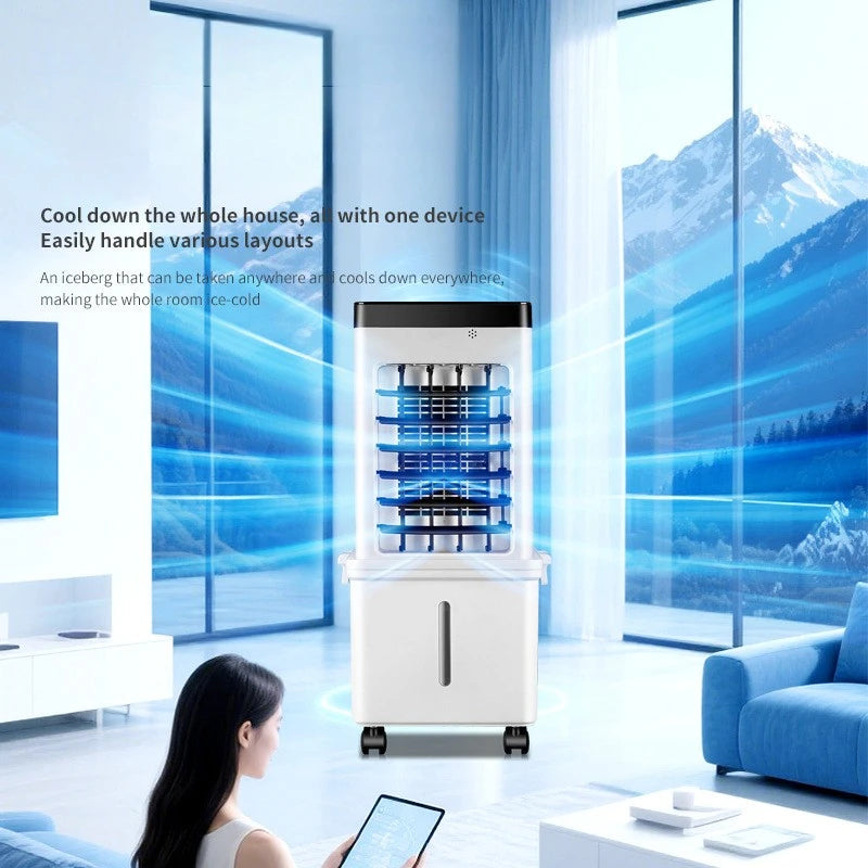 Smart Remote Control Air Cooler 3D Oscillating Energy Saving Quiet Air Conditioning Fan Wide-angle Air Supply for Home Office