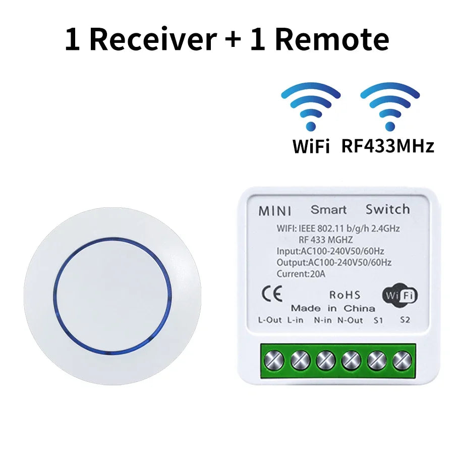 16A Tuya Smart WiFi Switch Receiver RF 433Mhz Wireless Round Button Remote Intelligent Switch Alexa Google Home Smart Life APP