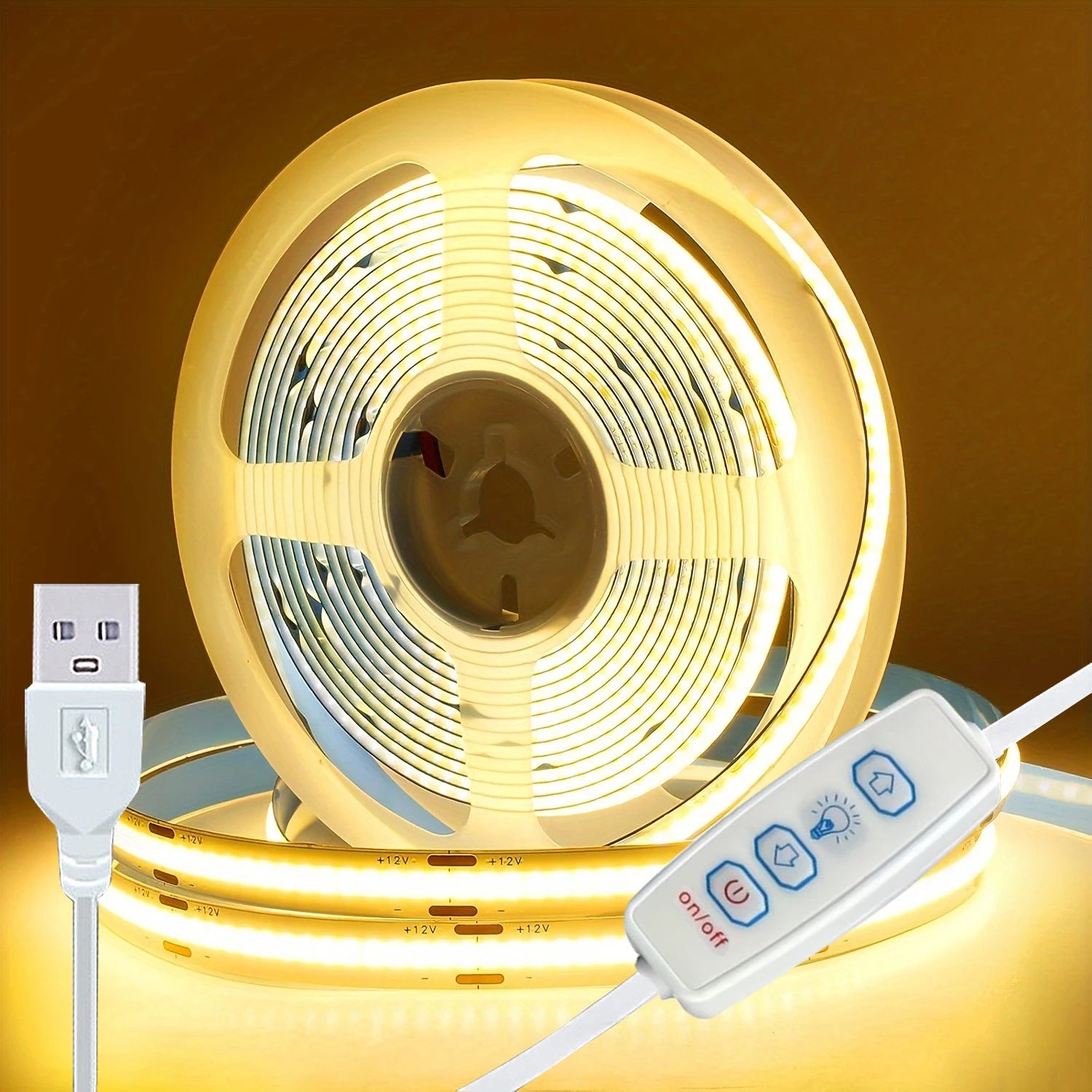5V COB LED Strip Lights 3key Dimmable Flexible Tape Ribbon White Warm White Lighting for Room TV Mirror Backlight Wall Decor