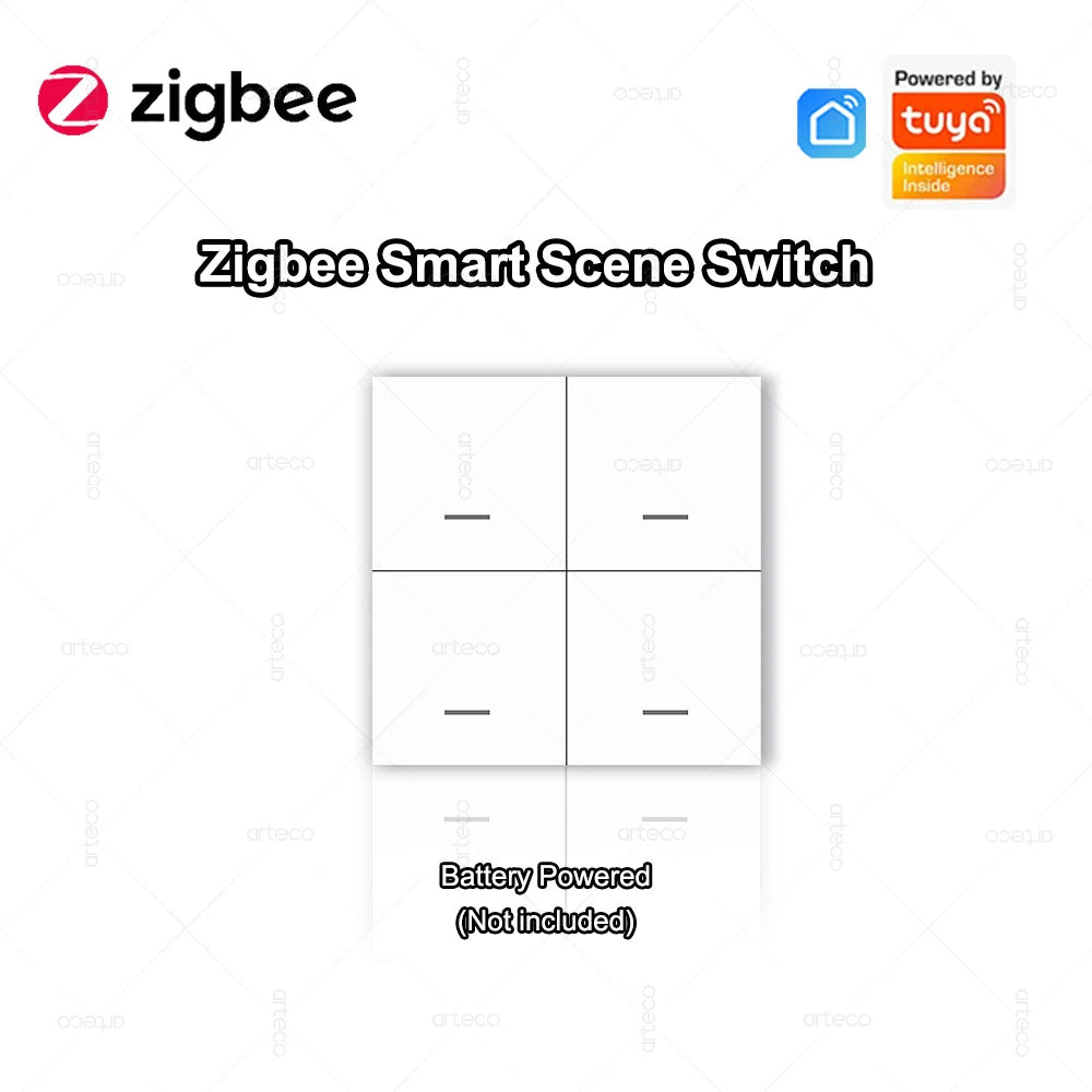 Tuya ZigBee Wireless 4 Gang Scene Switch Push Button Controller Battery Powered Smart Life App Home Automation For Zigbee Device