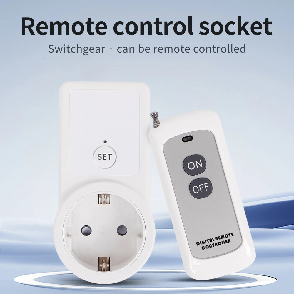 433Mhz Wireless Remote Control Socket Smart EU Plug 50m Remote Power Outlet 15A 220V-240V for Home Appliance Light Fan
