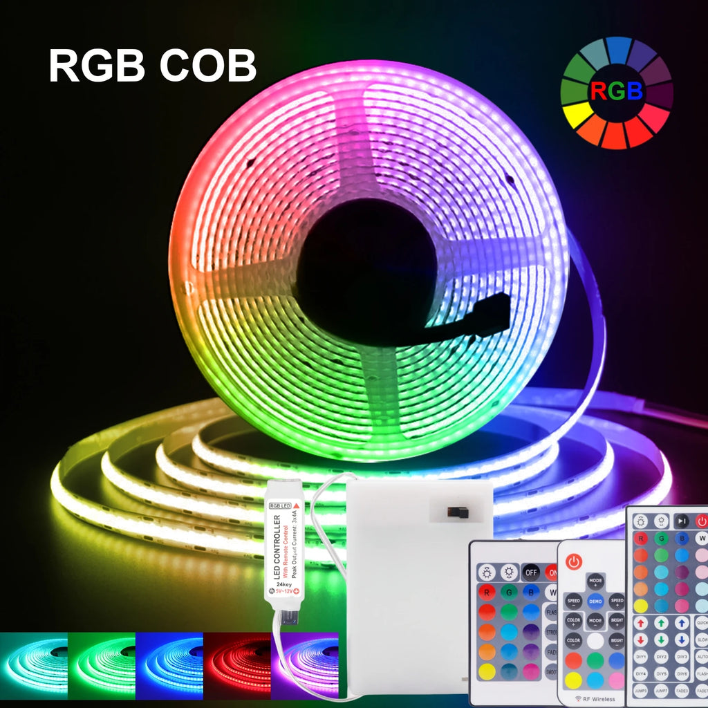 5V AA Battery RGB COB LED Strip Light Smart Bluetooth Dimmable Color Changing Flexible Tape Ribbon TV BackLight 17/24/44Key