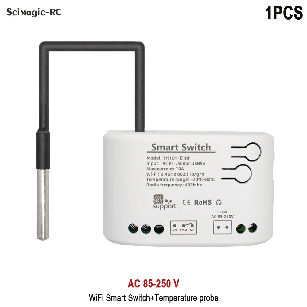 Smart Temperature Humidity Wifi Switch 10A 2000W Intelligent Monitoring Thermostat Compatible with Ewelink Alexa Google Home