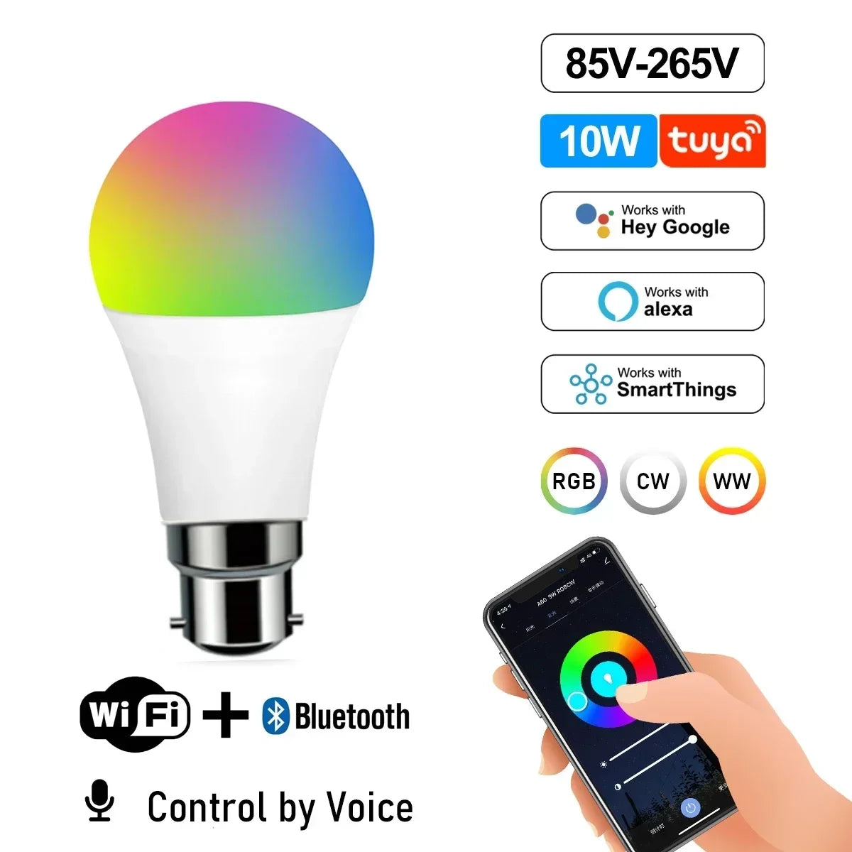 RGB Smart LED Bulb Dimmable Tuya Gu10 C37 A60 T37 E14 E27 B22 Light Wifi Magic Lamp AC 110V 220V Works with Alexa Google Home