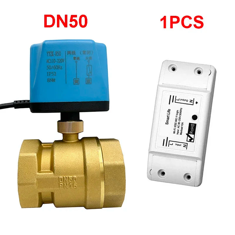 AC220V Tuya WiFi Smart Motorized Ball Valve Normally Closed Timing Water Switch Electric Valve with Smart Life Alexa Google Home