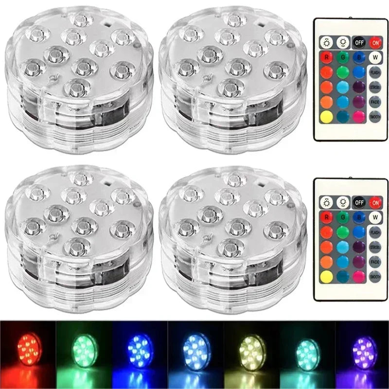 1-8 Pack Submersible LED Lights Waterproof Pool Light Underwater with 16 Colors, Remote Control for Aquarium,Vase, Bath,Hot Tub