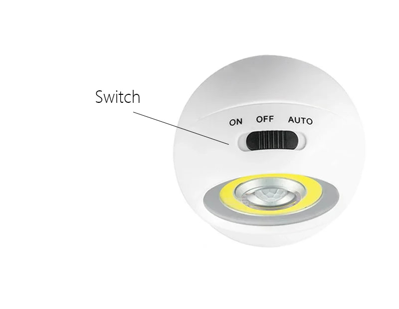 360° Rotating COB Ball Light PIR Motion Sensor LED Night Light USB/Battery Powered Magnet Wall Lamp for Bedroom Bathroom Kitchen