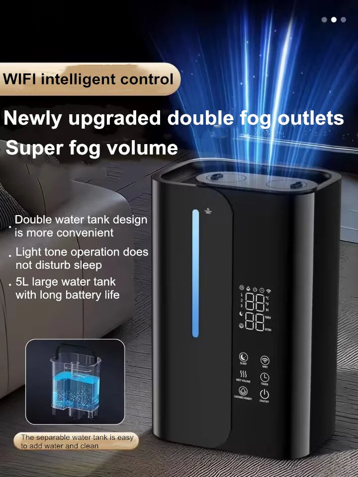 Smart WiFi Humidifier - Ultrasonic Dual Mist Air Humidifier for Large Room, 300ml/h Super Quiet 28dB, APP Control with Auto Mode