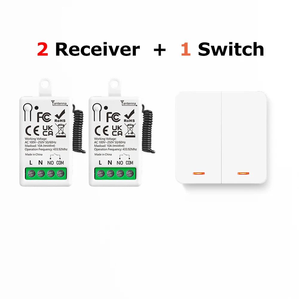 433MHz Smart Light Switch AC 110V 220V Receiver and 1/2/3Gang 86 Wireless Push Button Switch Transmit 50m for Home Improvement