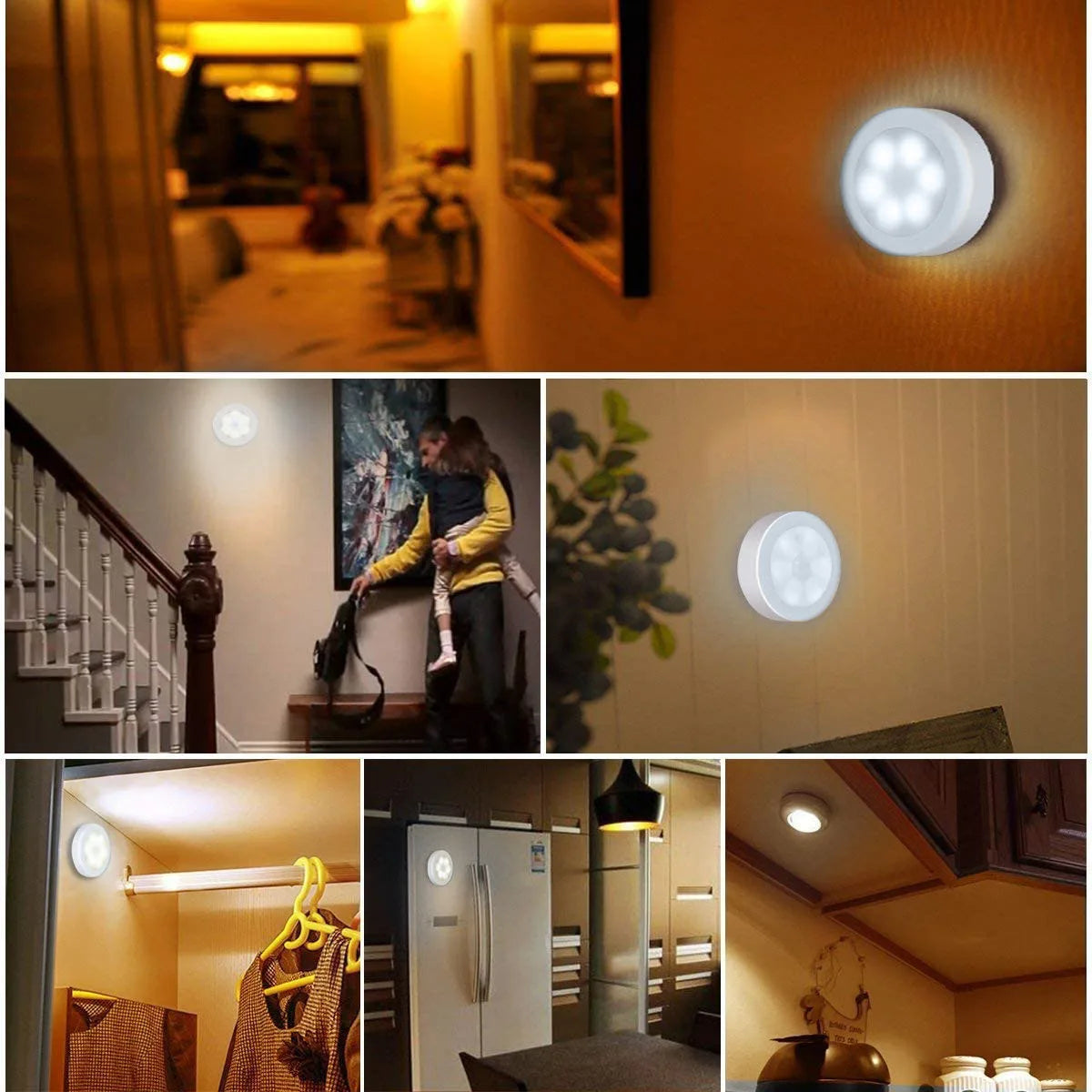 AMIR Upgraded Motion Sensor Light Cordless Battery-Powered LED Night Light Stair Lights Wall Lights for Hallway Bedroom Kitchen