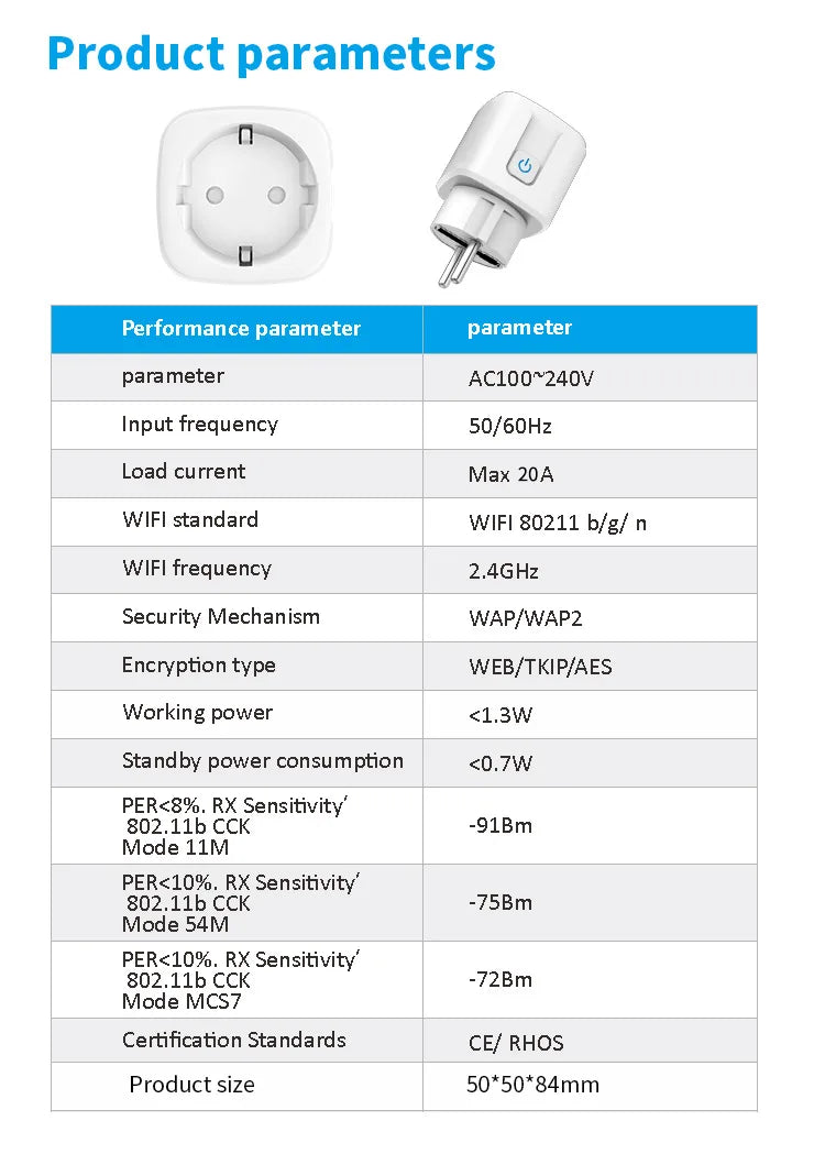 Smart Plug WiFi Socket EU 16A/20A With Power Monitor Timing Function Tuya app Smart Life APP Works With Alexa Google Home