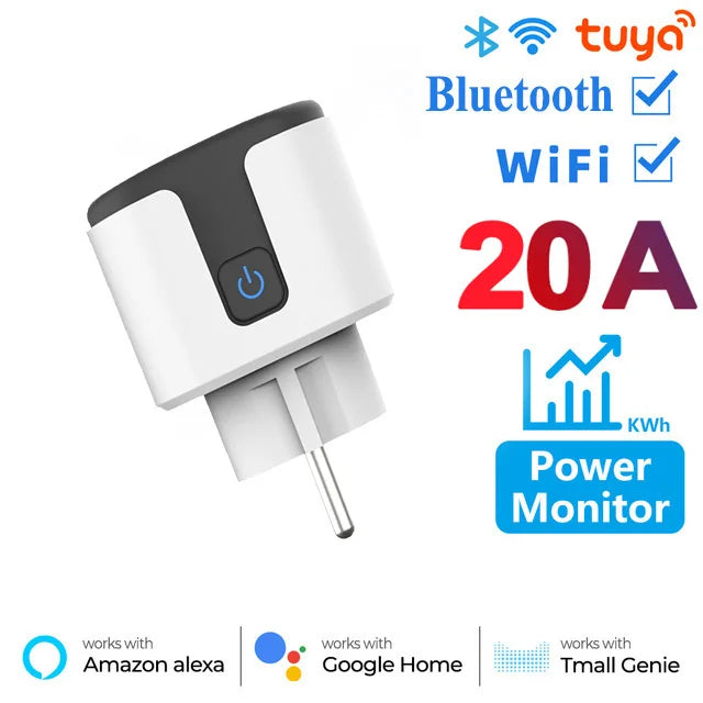 Tuya WiFi Smart Plug 16A/20A EU Smart Socket With Power Monitoring Timing Function Smart Life APP Voice Control Via Alexa Google