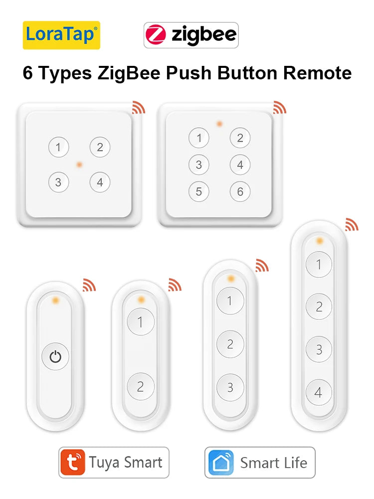 LoraTap ZigBee 3.0 Wireless 6 Push Button Remote Tuya Scene Automation Control Switch Smart Life App