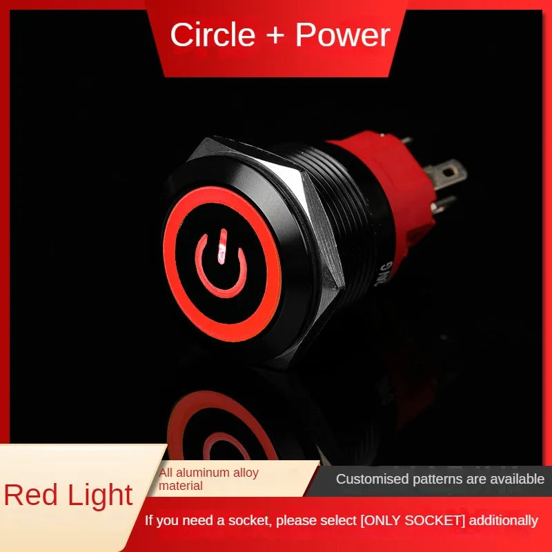 16/19/22mm Latching Push Button Switch 12/24/220V On Off BLack with LED  for with Wire Socket Plug Self-Locking/Self-reset power