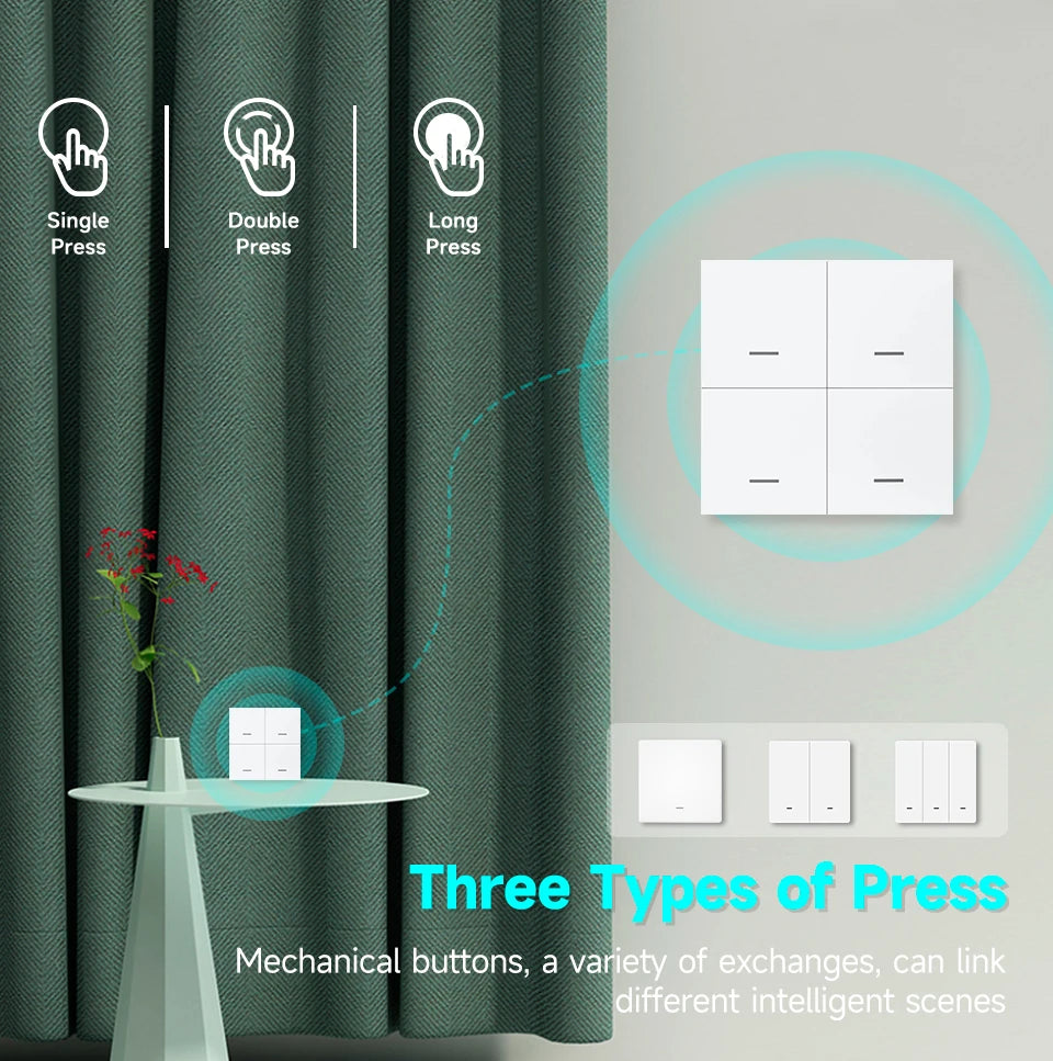 Tuya ZigBee 3.0 Smart Scene Switch Wireless Free Sticker Wall Scene Switch Push Button Battery Powered Transmitter Alexa