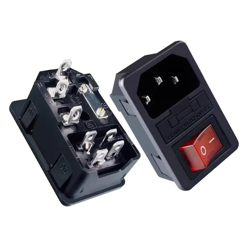 5/20Pcs Rocker Switch AC Power Socket Switch Plug Connector AC Socket with 10A Fuse Red LED Lamp