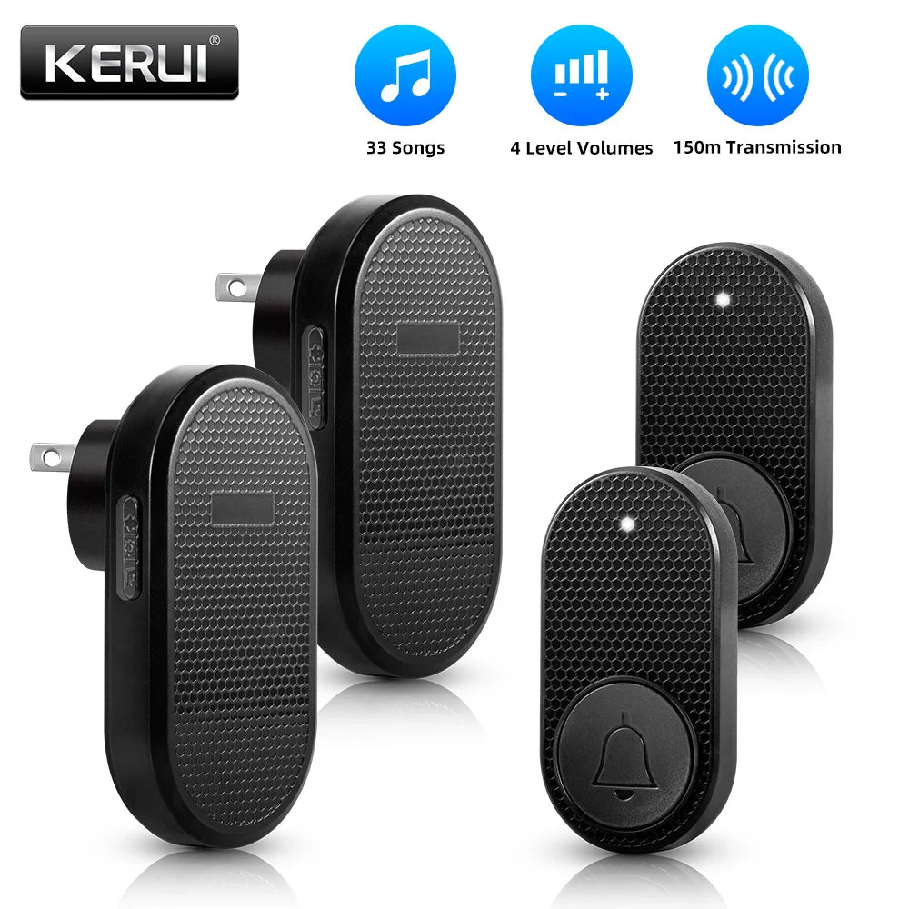 KERUI Wireless Doorbell with 33 Songs Melody Smart Home Welcome Chime Kit 4 Level Volume Intelligent Door Bell 150m Transmission