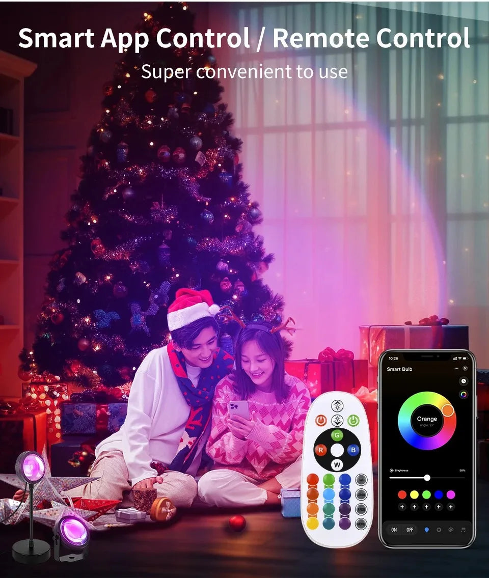 Tuya Smart Led Sunset Projector Lamp Smart Life App IR Remote Control RGB Atmosphere Spotlight Night Light for Party Photography