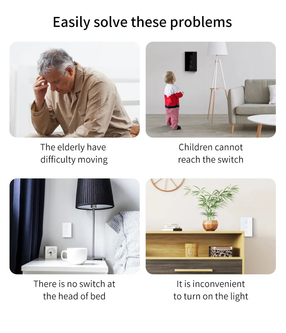 Tuya WiFi Smart Home Light Switch RF433 Neutral Wire/No Neutral Wire Required US Wall Touch Switches Support Alexa Google Home