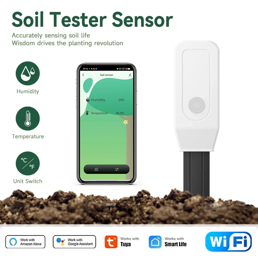 Tuya WiFi Soil Moisture Meter Temperature Humidity Sensor Garden Plant Monitor for Automatic Watering Smart Life App Control