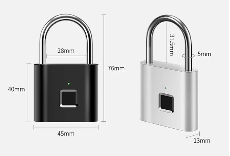 Smart Fingerprint Padlock Keyless Waterproof Zinc Alloy Biometric Padlocks USB Charging Fingerprint Lock Anti-theft Door Lock