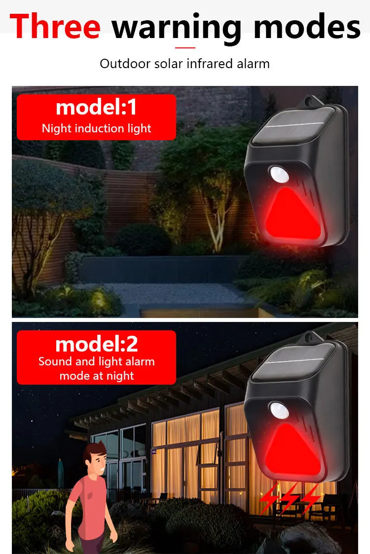 Waterproof Solar Powered Alarm Light Remote Control Motion Sensor Detector Siren Strobe Alarm Pet For Home Yard Outdoor Security