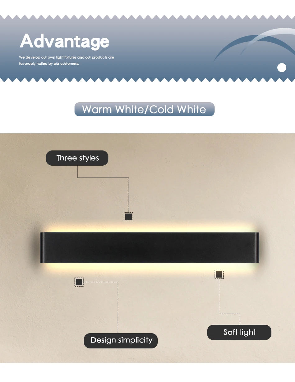 Modern LED Wall Lamp Dimmable 110/220V Indoor Light Fixture Wall Sconces Stair Bedroom Bedside Living Room Home Hallway Lighting