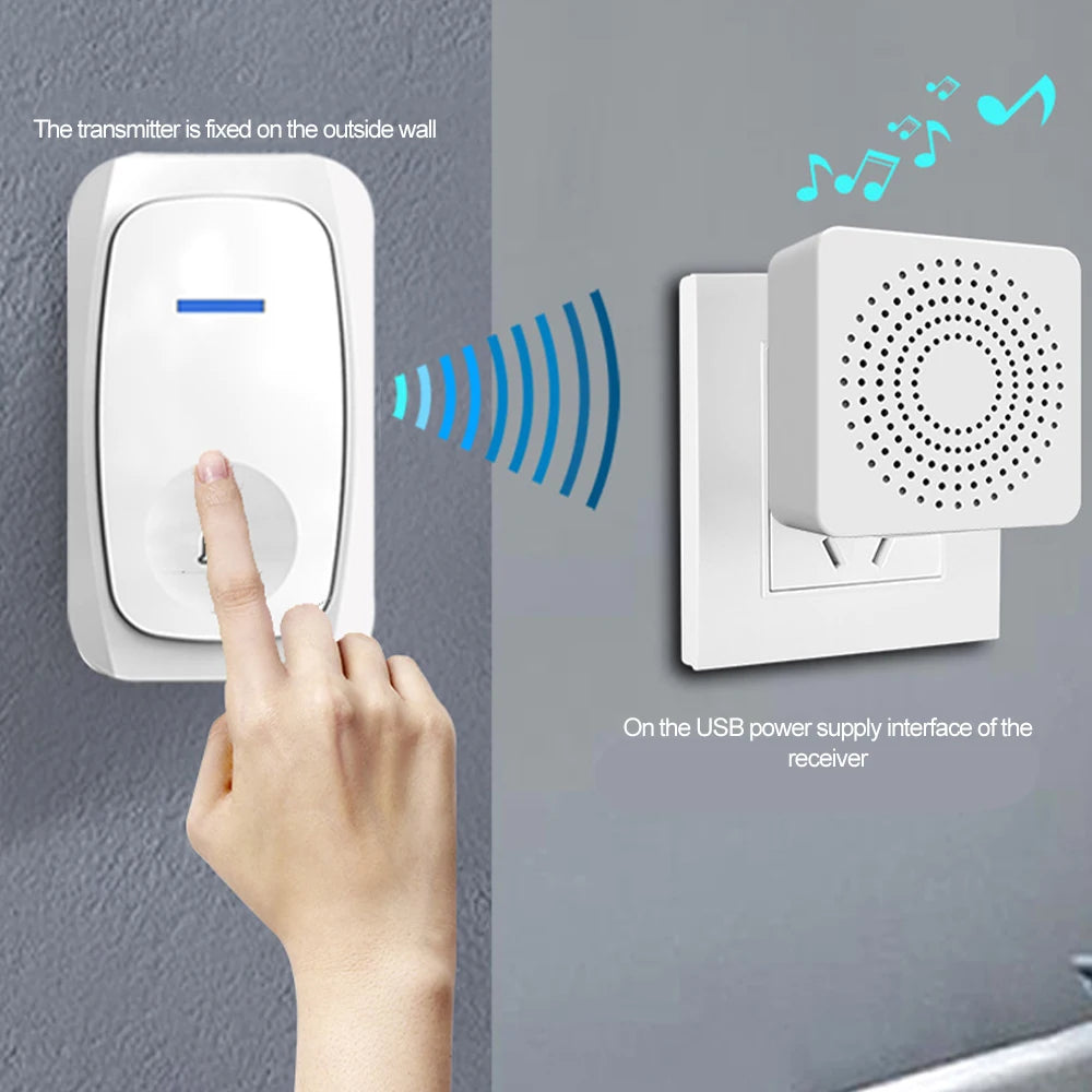 USB Wireless Doorbell Smart Welcome Door Bell Three-speed Volume 38 Songs Melodies Doorbell For Home Bed Call Emergent Call