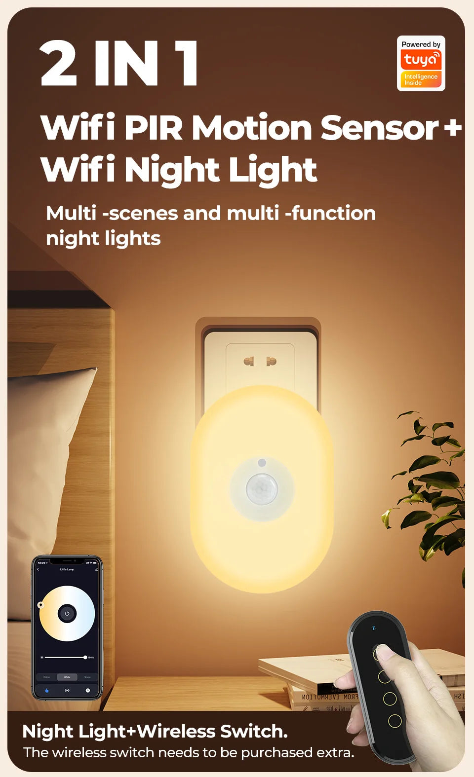 WiFi Tuya Smart Led Night Light PIR Motion Sensor Eu Us Uk Plug In Wall Lamp Warm White RGB Room App Voice For Alexa Google Home