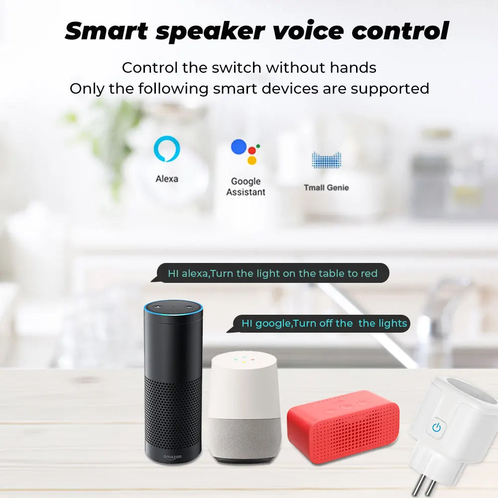 Tuya Smart Life APP Control Works With Alexa Google Home Smart Plug WiFi Socket EU 16A/20A With Power Monitor Timing Function T
