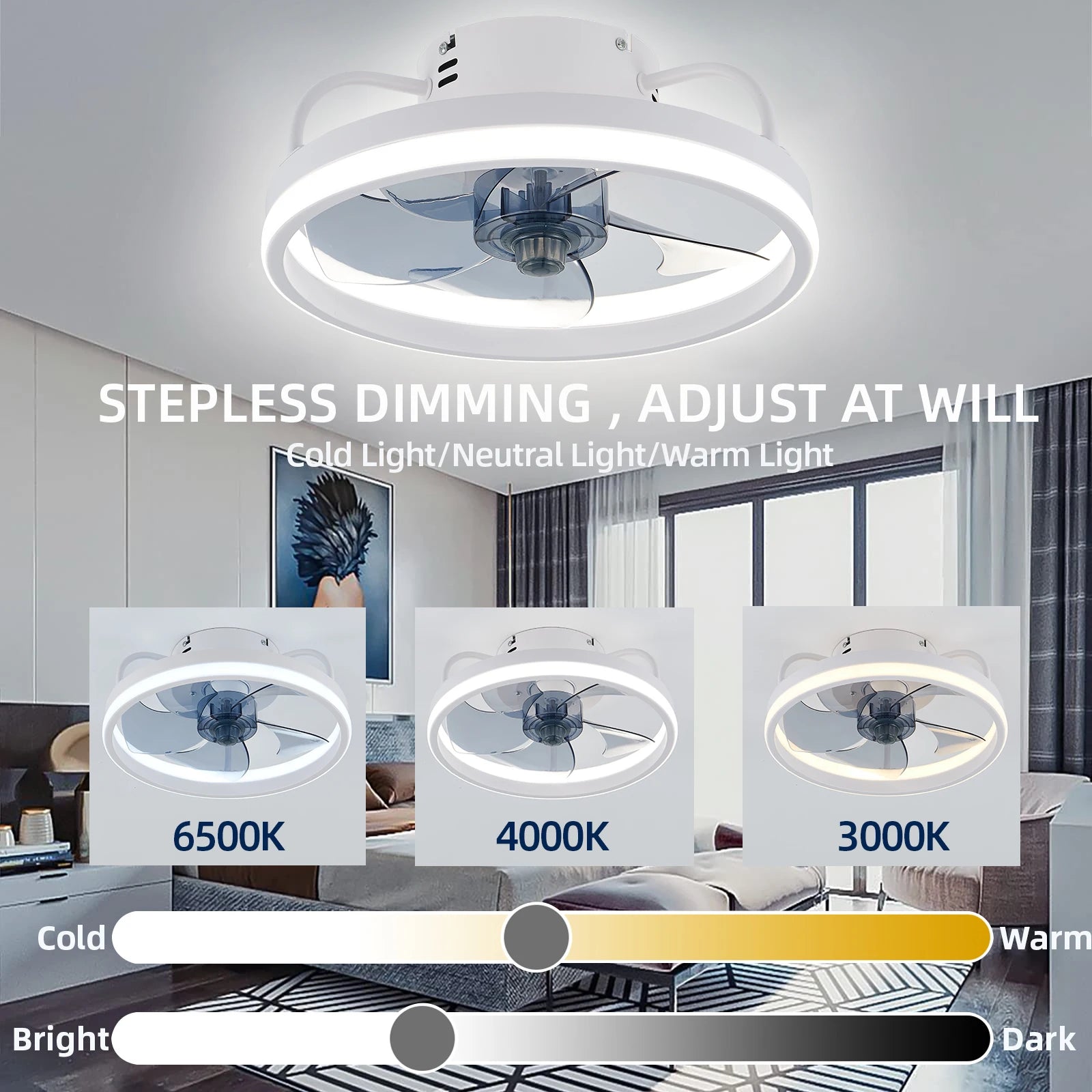 IRALAN  Ceiling Fan with Light Smart Silent Electric Fans lamp Modern 6 wind speed  Remote Control Bedroom Study Livingroom Home