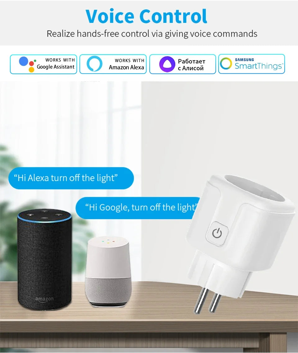 Tuya Smart Socket EU 16A AC100-240V WiFi Smart Plug with Power Monitoring Outlet Alexa Google Home Voice Control Smart Life APP