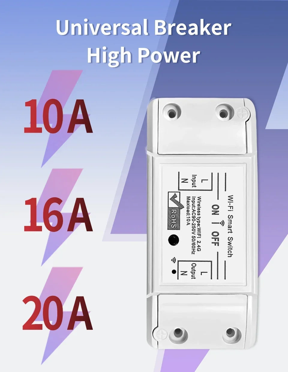 20A/16A/10A WIFI Switch Smart Home Automation Relay Module Wireless Control Switch Relay Breaker Voice Control Work Alexa Google